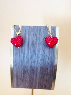 Elegant 14 KGP paved festive Red heart earrings